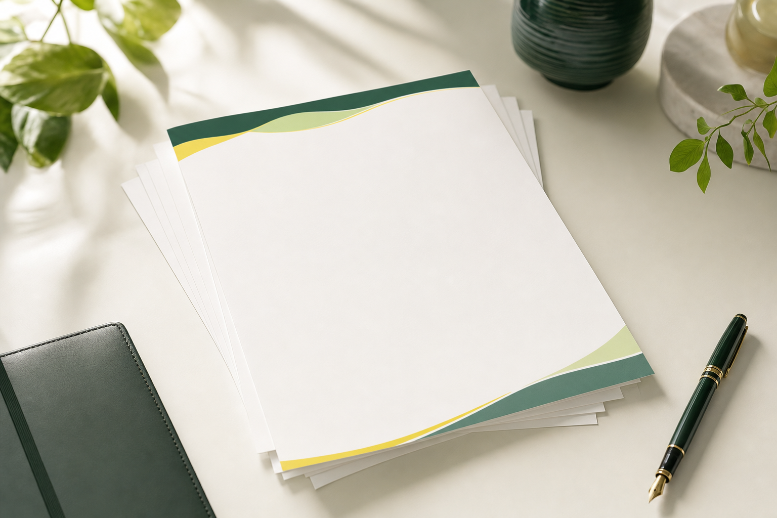 Feuilles de papier à en-tête imprimées avec soin sur un bureau